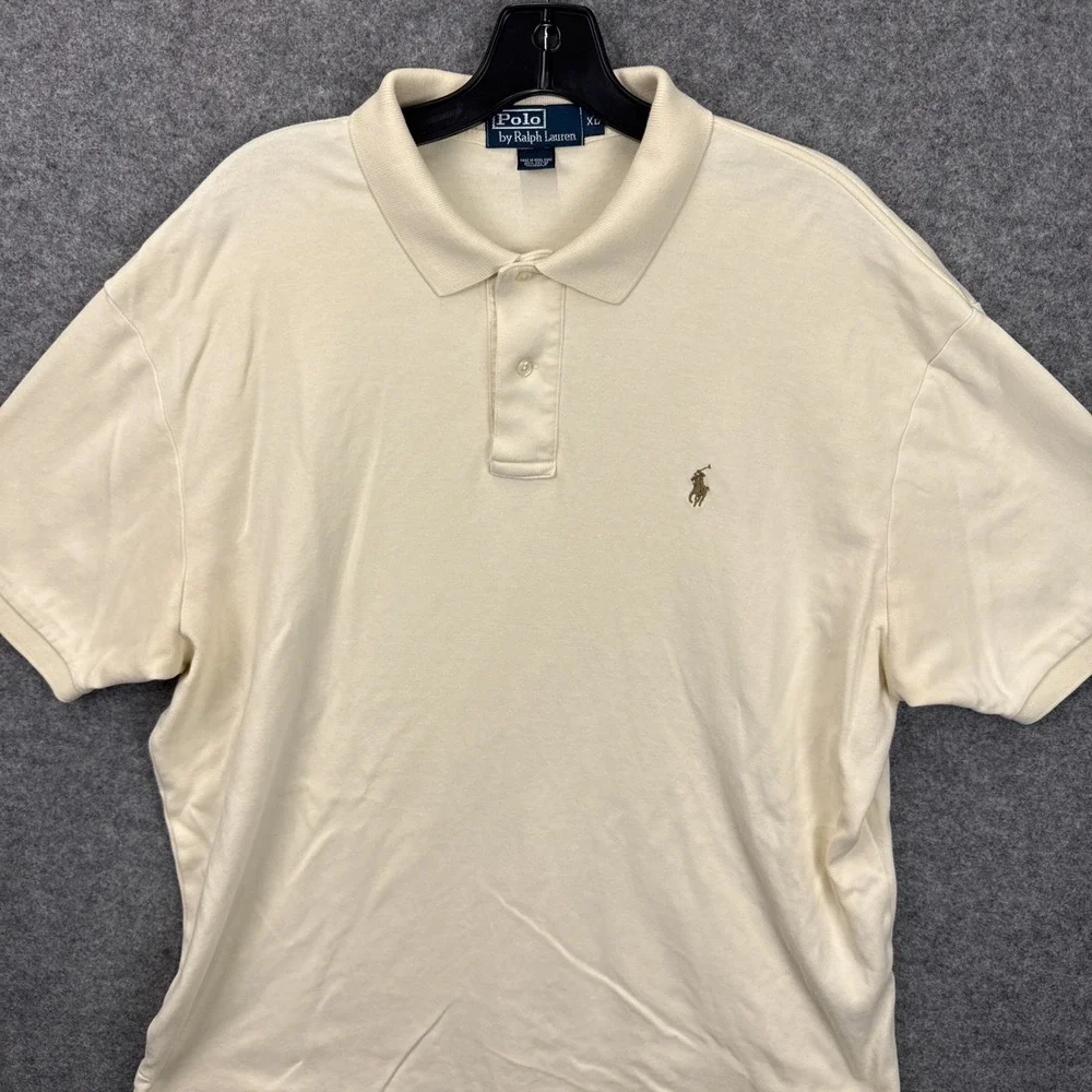 Polo Ralph Lauren Mens XL Cream Cotton Short Sleeve Pony‎ Logo Polo Shirt